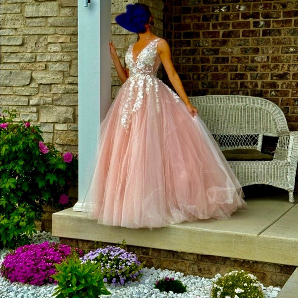 Jovani Blush Tulle Prom Dress